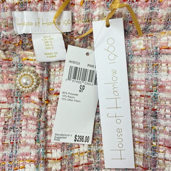 House Of Harlow Pink & White Woven Mini Skirt NEW S - Picture 5 of 7